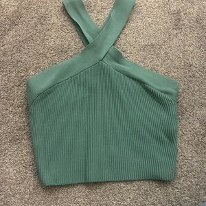 Babaton Teal Ribbed Crop Top